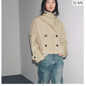 Zara Cropped Beige Double-Breasted Trench Jacket, size M
